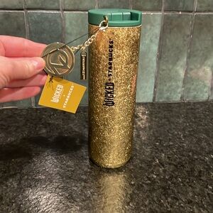 STARBUCKS WICKED gold crackle tumbler with OZ charm NWT 16oz